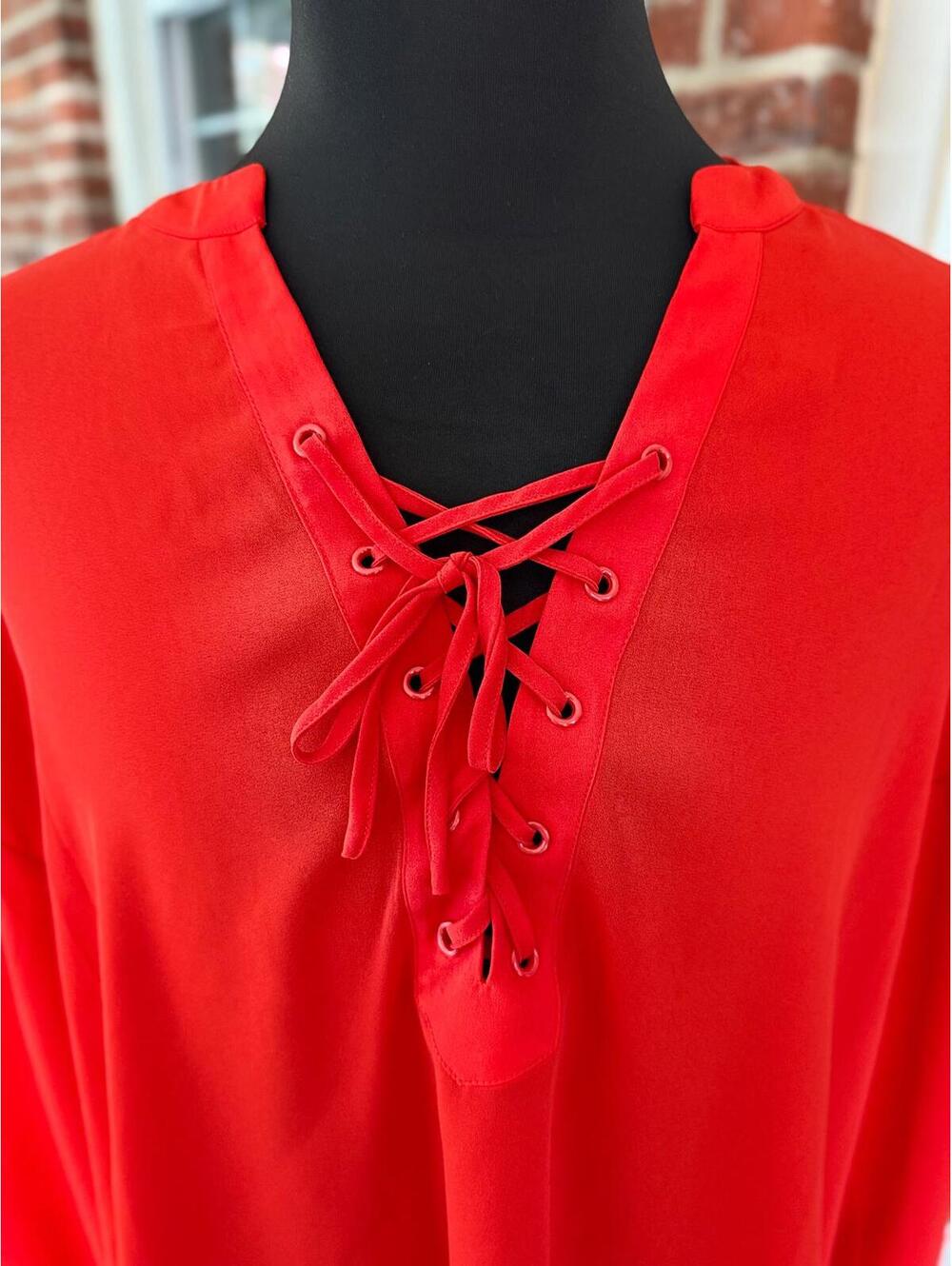 Eloquii Sassy Red Tie-Neck Blouse
